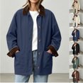 thumbnail image 1 of Womens Chore Jacket Corduroy Contrast Point Collar Shacket Coat Button Down Loose Mid Length Jackets with Pockets Warm Fall Winter Outerwear, 1 of 8