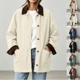 thumbnail image 1 of Womens Chore Jacket Corduroy Contrast Point Collar Shacket Coat Button Down Loose Mid Length Jackets with Pockets Warm Fall Winter Outerwear, 1 of 8