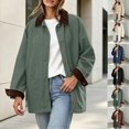 thumbnail image 1 of Womens Chore Jacket Corduroy Contrast Point Collar Shacket Coat Button Down Loose Mid Length Jackets with Pockets Warm Fall Winter Outerwear, 1 of 8