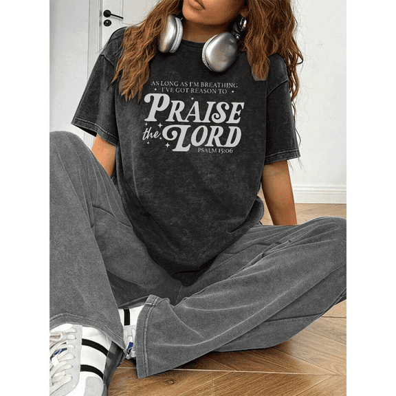 Womens Christian As Long As I m Breathing Graphic Tee Fashion Shirt Short Sleeve Round Neck Black S-2XL Plus Size