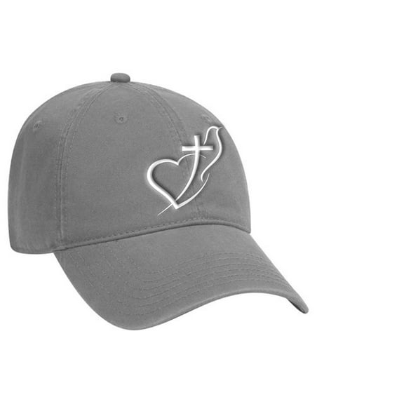 Womens Christian Hat Heart Cross Dove Embroiered Dad Hat Baseball Cap, Grey