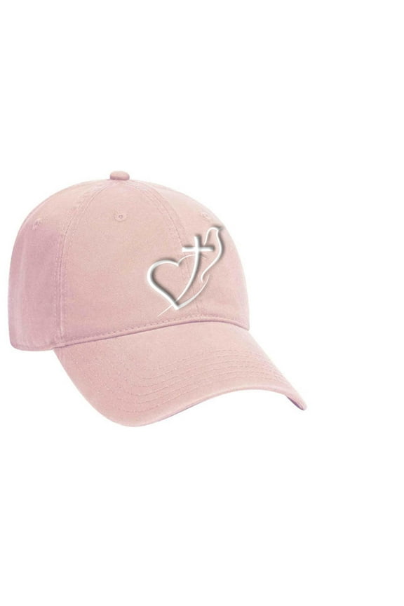 Womens Christian Hat Heart Cross Dove Embroiered Dad Hat Baseball Cap, Pink