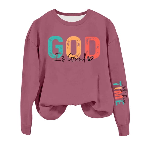Womens Christian Sweatshirt Oversized God is Good Letter Print Pullover Jesus Religious Bible Verse Inspirational Tops