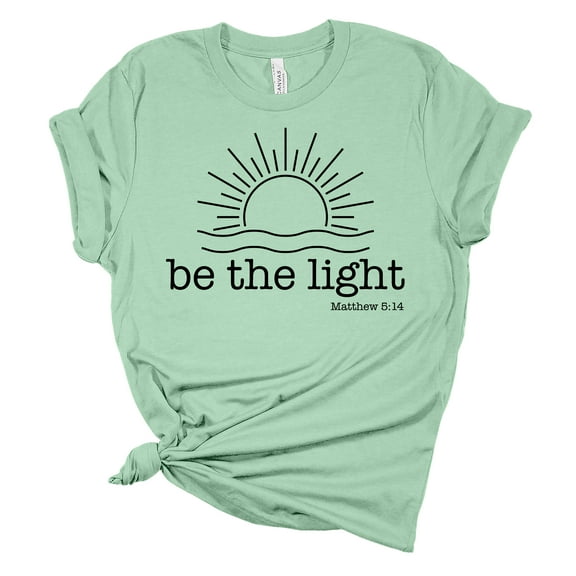 Womens Christian T-shirt Be The Light Matthew 5:14 Short Sleeve T-shirt-Mint-small