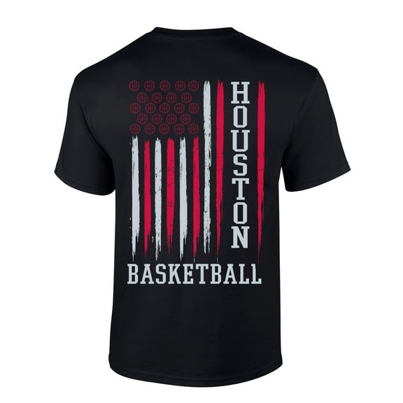Mens Basketball Tshirt Houston Basketball Flag Team Color Short Sleeve T-shirt-Black-small