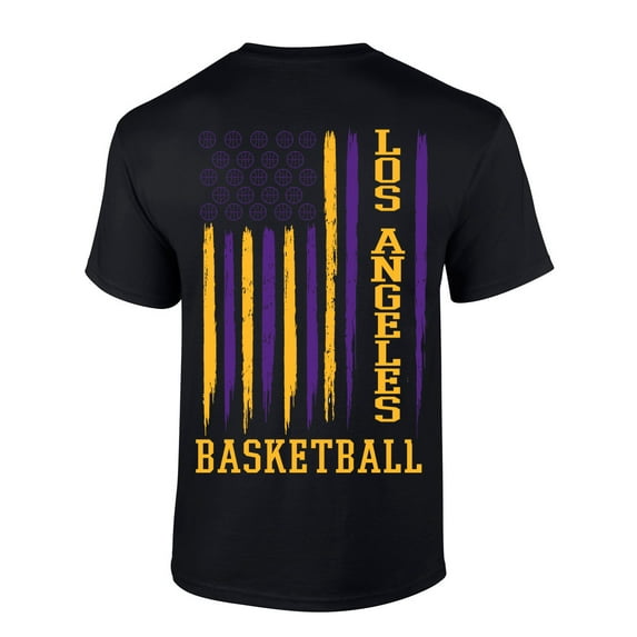 Mens Basketball Tshirt Los Angeles Basketball Flag Team Color Short Sleeve T-shirt-Black-5xl