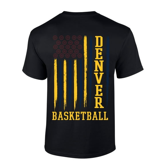 Mens Basketball Tshirt Denver Basketball Flag Team Color Short Sleeve T-shirt-Black-small