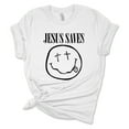 thumbnail image 1 of Womens Christian T-shirt Jesus Saves Cross Smile Short Sleeve T-shirt-White-large, 1 of 1