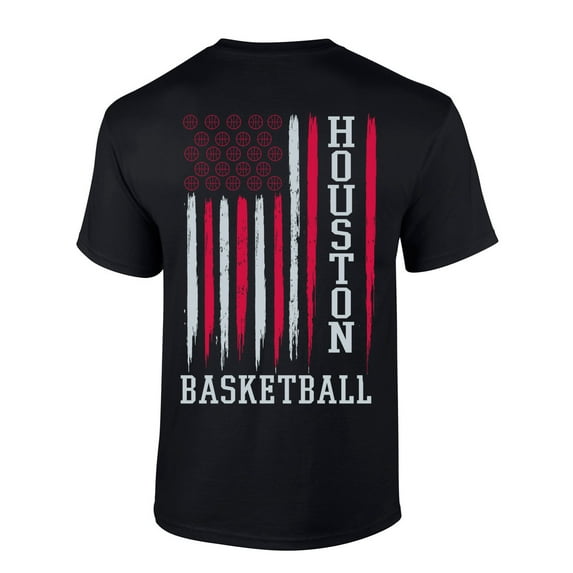 Mens Basketball Tshirt Houston Basketball Flag Team Color Short Sleeve T-shirt-Black-6xl