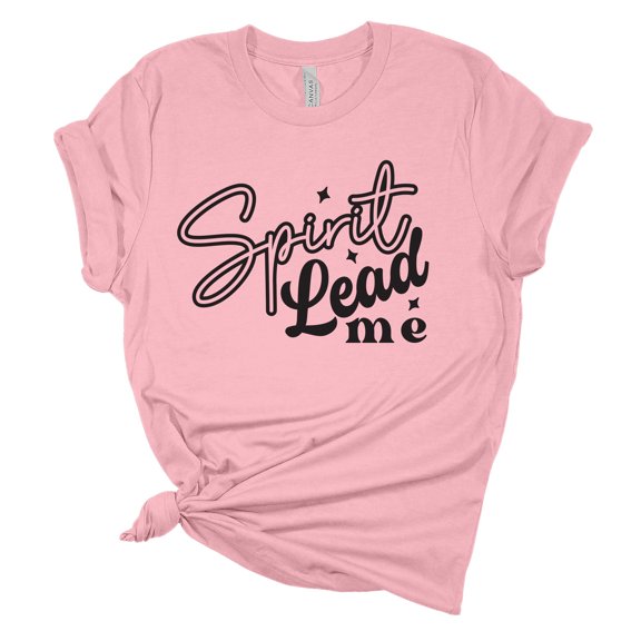 Womens Christian T-shirt Spirit Lead Me Faith Short Sleeve T-shirt-Pink-large