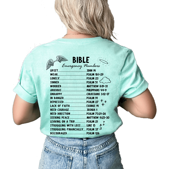 Womens Christian Tshirt Bible Emergency Numbers Scripture Back Design Christian T-shirt Graphic Tee-MInt-xl