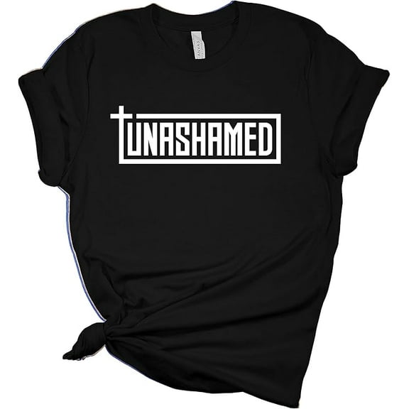 Womens Christian Tshirt Bold Unashamed Cross Short Sleeve T-Shirt-Black-Small