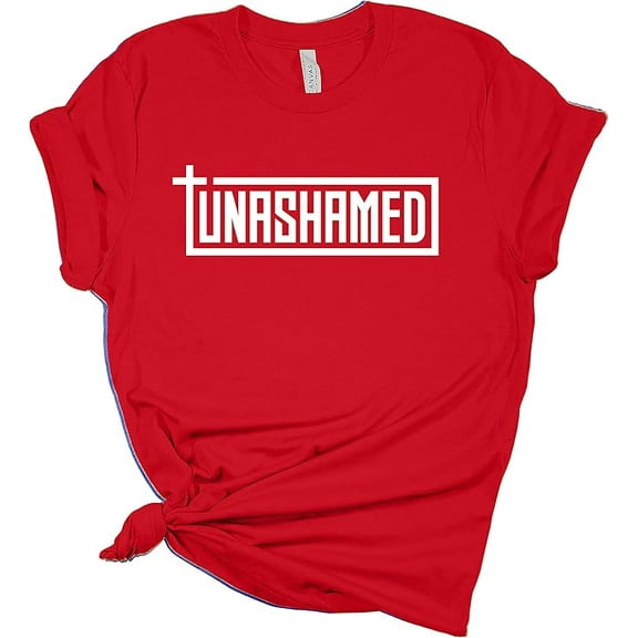 Womens Christian Tshirt Bold Unashamed Cross Short Sleeve T-Shirt-Red-Medium