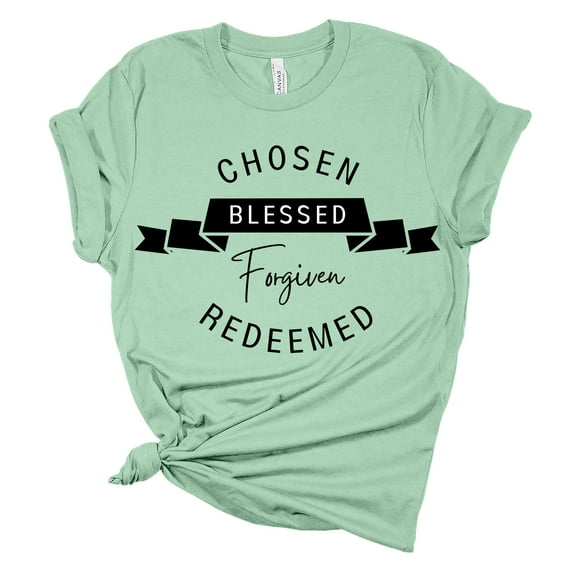Womens Christian Tshirt Chosen Blessed Forgiven Redeemed Short Sleeve T-shirt-Mint-small