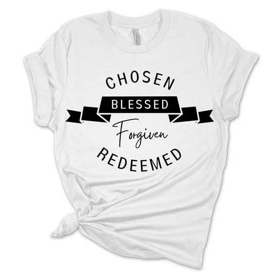 Womens Christian Tshirt Chosen Blessed Forgiven Redeemed Short Sleeve T-shirt-White-xxxl