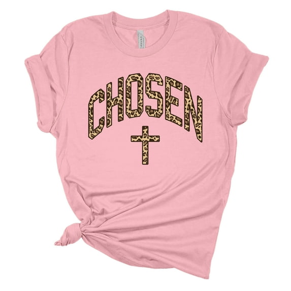 Womens Christian Tshirt Chosen Cross Leopard PrInt Christian T-shirt Graphic Tee-PInk-xxl