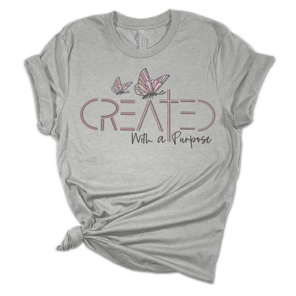 Womens Christian Tshirt Created With A Purpose Christian T-shirt Graphic Tee-Athletic Grey-large