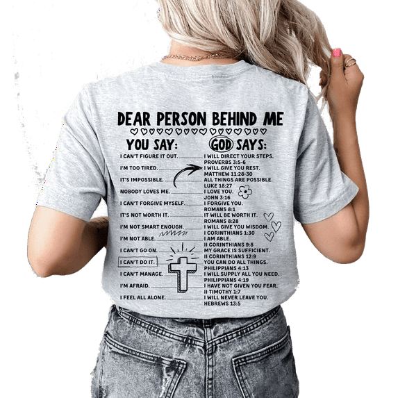 Womens Christian Tshirt Dear Person BehInd Me God Says Back Design Christian T-shirt Graphic Tee-Athletic Grey-xxxl