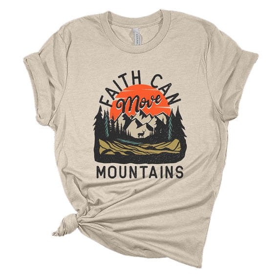 Womens Christian Tshirt Faith Can Move Mountains Jesus Christian Short Sleeve T-shirt Graphic Tee-Heather Dust-medium