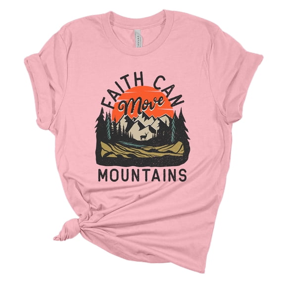 Womens Christian Tshirt Faith Can Move Mountains Jesus Christian Short Sleeve T-shirt Graphic Tee-Light Pink-xl