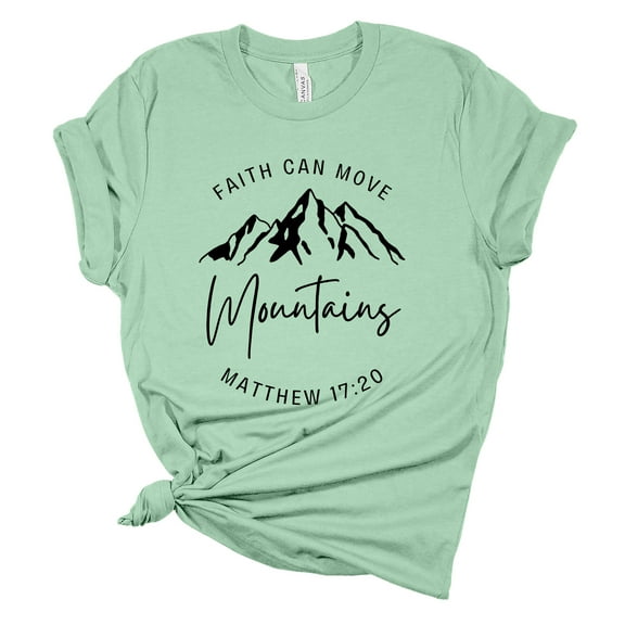 Womens Christian Tshirt Faith Can Move Mountains Short Sleeve T-shirt-Mint-small