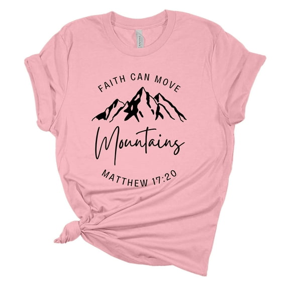 Womens Christian Tshirt Faith Can Move Mountains Short Sleeve T-shirt-Pink-4xl