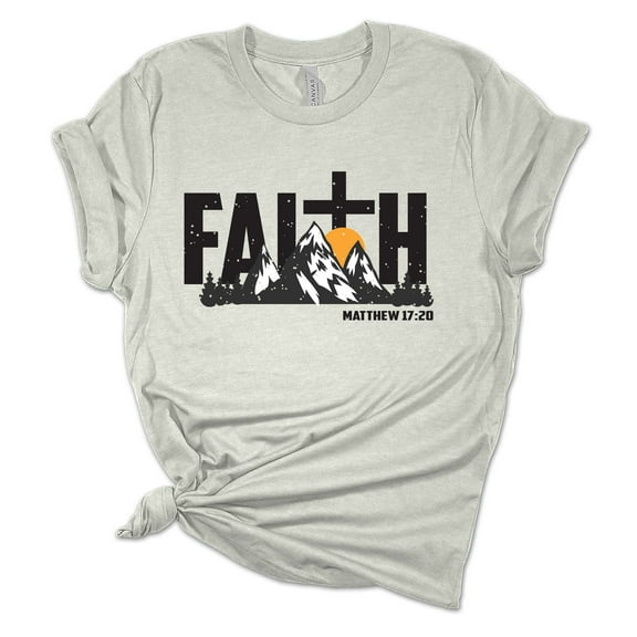 Womens Christian Tshirt Faith Scenic Mountain Matthew 17:20 Jesus Christian Short Sleeve T-shirt Graphic Tee-Athletic Heather-small