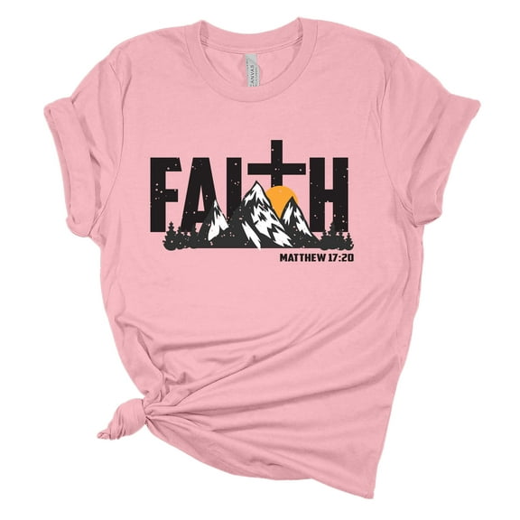 Womens Christian Tshirt Faith Scenic Mountain Matthew 17:20 Jesus Christian Short Sleeve T-shirt Graphic Tee-Light Pink-5xl