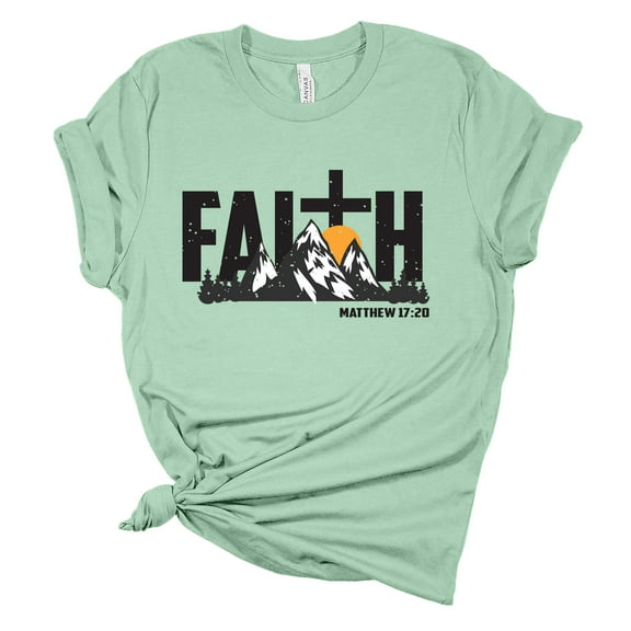 Womens Christian Tshirt Faith Scenic Mountain Matthew 17:20 Jesus Christian Short Sleeve T-shirt Graphic Tee-Mint-small