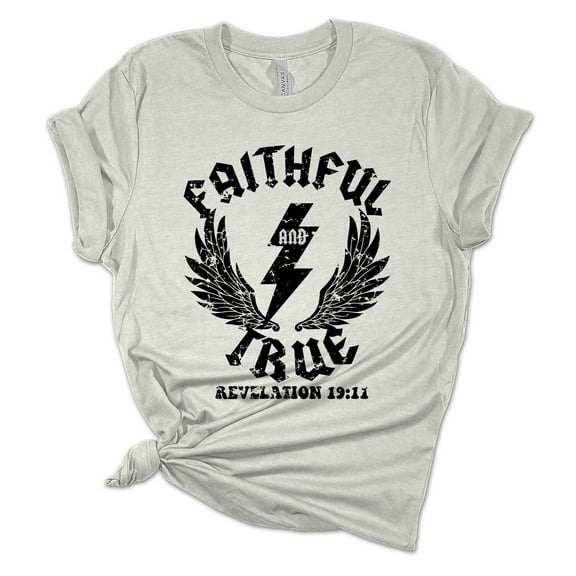 Womens Christian Tshirt Faithful and True Revelation 19:11 Jesus Christian Short Sleeve T-shirt Graphic Tee-Athletic Heather-5xl