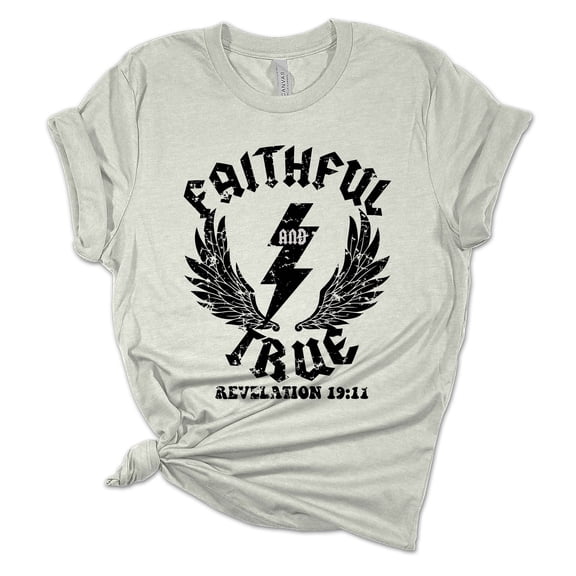 Womens Christian Tshirt Faithful and True Revelation 19:11 Jesus Christian Short Sleeve T-shirt Graphic Tee-Athletic Heather-medium