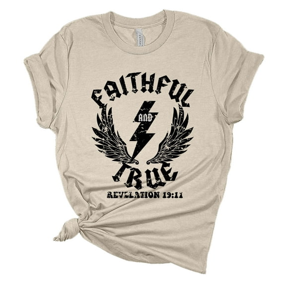 Womens Christian Tshirt Faithful and True Revelation 19:11 Jesus Christian Short Sleeve T-shirt Graphic Tee-Heather Dust-small