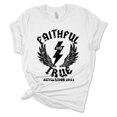 thumbnail image 1 of Womens Christian Tshirt Faithful and True Revelation 19:11 Jesus Christian Short Sleeve T-shirt Graphic Tee-White-large, 1 of 1