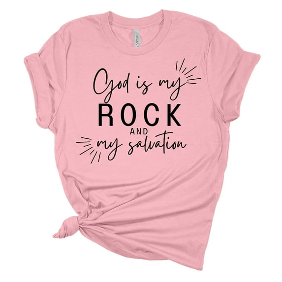 Womens Christian Tshirt God Is My Rock And My Salvation Short Sleeve T-shirt-Pink-small