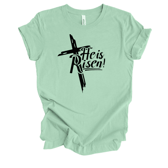 Womens Christian Tshirt He Is Risen Cross Tee Matt 28:6 Short Sleeve T-shirt-Mint-4xl