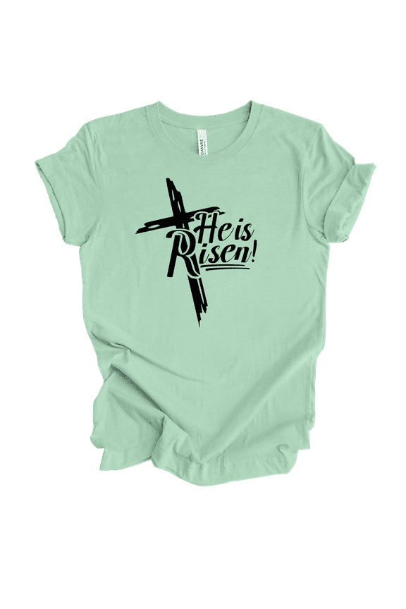 Womens Christian Tshirt He Is Risen Cross Tee Matt 28:6 Short Sleeve T-shirt-Mint-large