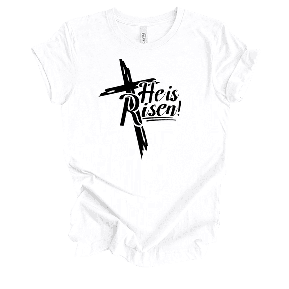 Womens Christian Tshirt He Is Risen Cross Tee Matt 28:6 Short Sleeve T-shirt-White-xxl