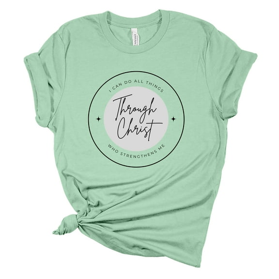 Womens Christian Tshirt I Can Do All Things Through Christ Short Sleeve T-shirt-Mint-small