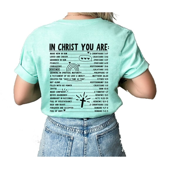 Womens Christian Tshirt In Christ You Are Loved Scripture BIble Verses Christian T-shirt Graphic Tee-MInt-xxl