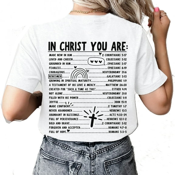 Womens Christian Tshirt In Christ You Are Loved Scripture BIble Verses Christian T-shirt Graphic Tee-White-small