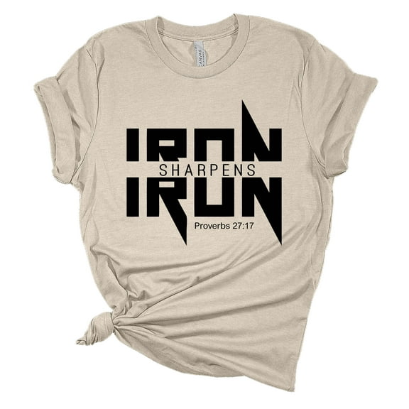 Womens Christian Tshirt Iron Sharpens Iron Metal Logo Jesus Christian Short Sleeve T-shirt Graphic Tee-Heather Dust-small