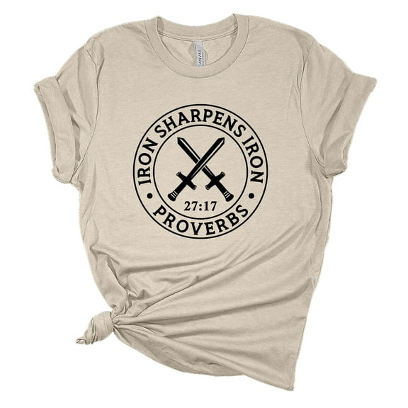 Womens Christian Tshirt Iron Sharpens Iron Proverbs 27:17 Jesus Christian Short Sleeve T-shirt Graphic Tee-Heather Dust-small