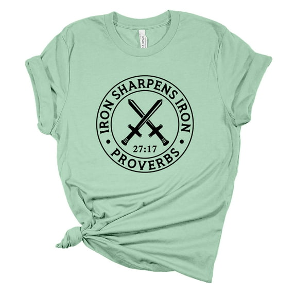 Womens Christian Tshirt Iron Sharpens Iron Proverbs 27:17 Jesus Christian Short Sleeve T-shirt Graphic Tee-Mint-xxxl