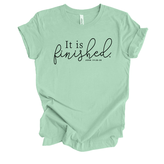 Womens Christian Tshirt It Is Finished Tee John 19:28-30 Short Sleeve T-shirt-Mint-small