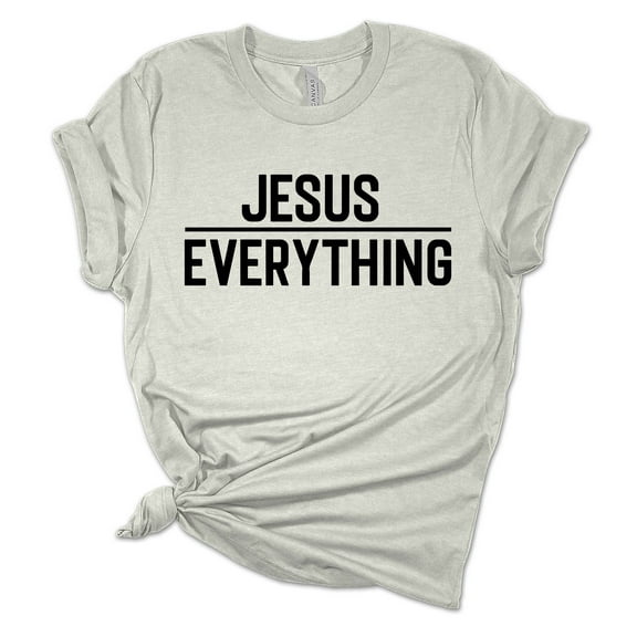 Womens Christian Tshirt Jesus Over Everything Jesus Christian Short Sleeve T-shirt Graphic Tee-Athletic Heather-small