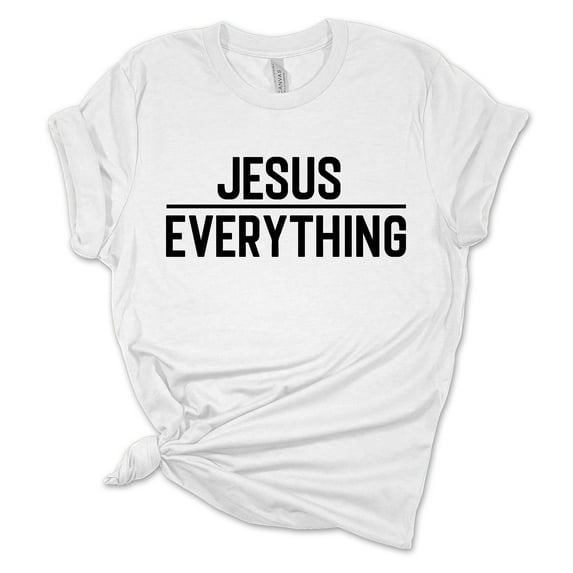 Womens Christian Tshirt Jesus Over Everything Jesus Christian Short Sleeve T-shirt Graphic Tee-White-large