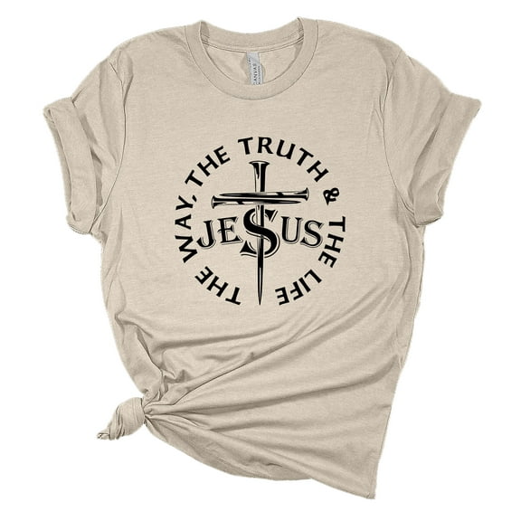 Womens Christian Tshirt Jesus The Way The Truth The Life Jesus Christian Short Sleeve T-shirt Graphic Tee-Heather Dust-xxl