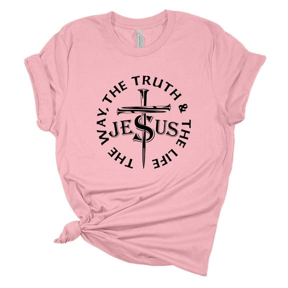 Womens Christian Tshirt Jesus The Way The Truth The Life Jesus Christian Short Sleeve T-shirt Graphic Tee-Light Pink-xl