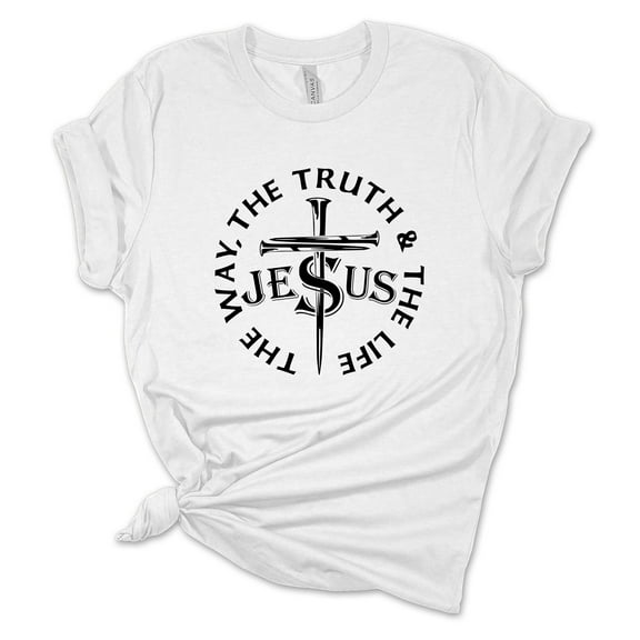 Womens Christian Tshirt Jesus The Way The Truth The Life Jesus Christian Short Sleeve T-shirt Graphic Tee-White-4xl