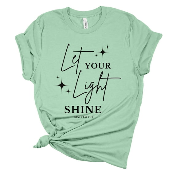 Womens Christian Tshirt Let Your Light Shine Short Sleeve T-shirt-Mint-5xl